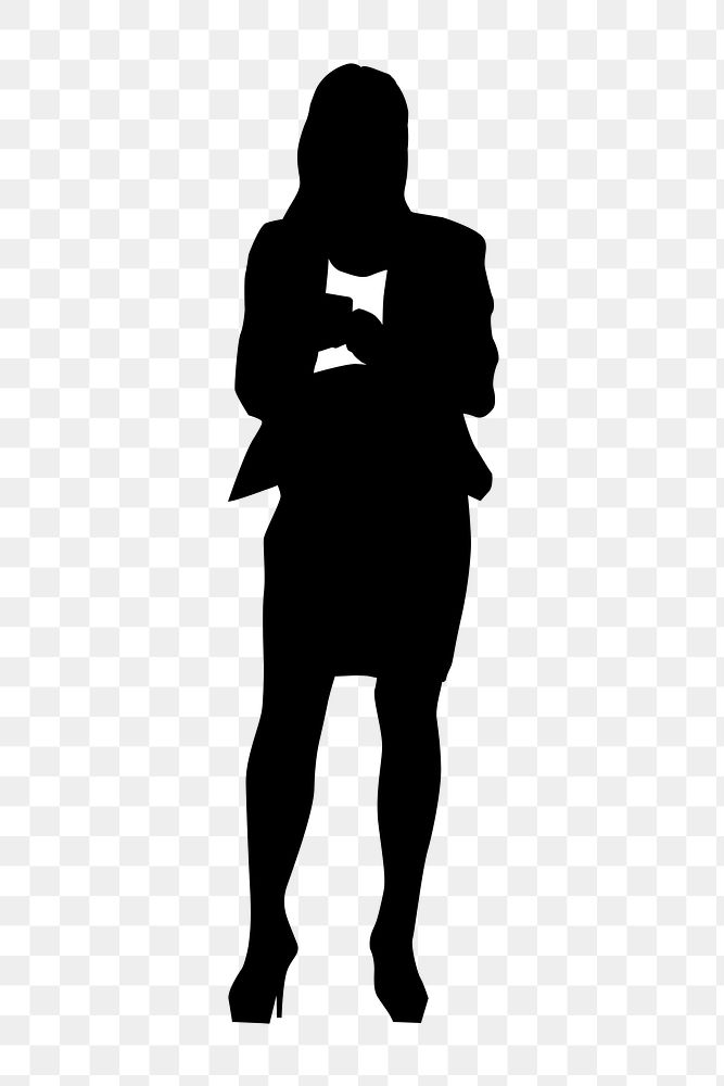 Businesswoman texting silhouette png sticker, black design