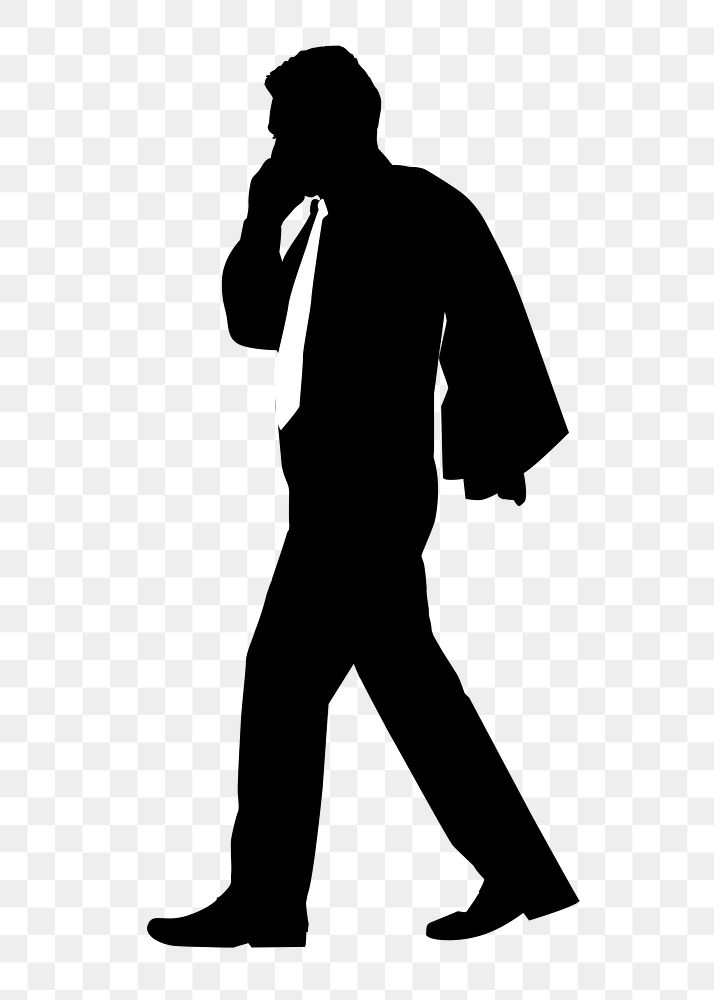 Businessman silhouette png clipart, phone call gesture on transparent background