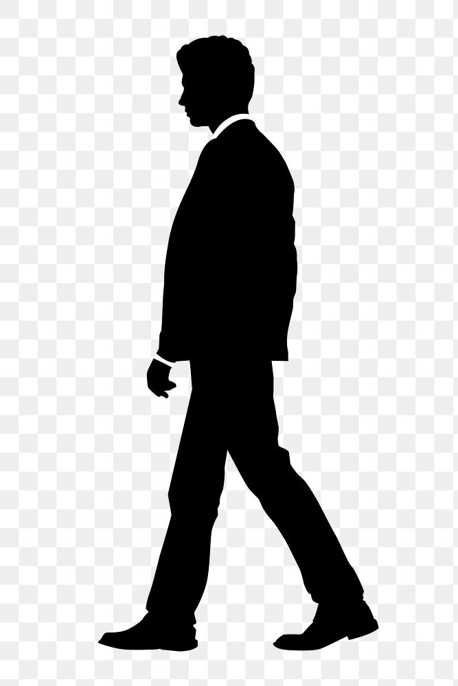 Businessman silhouette png clipart, walking gesture in black design