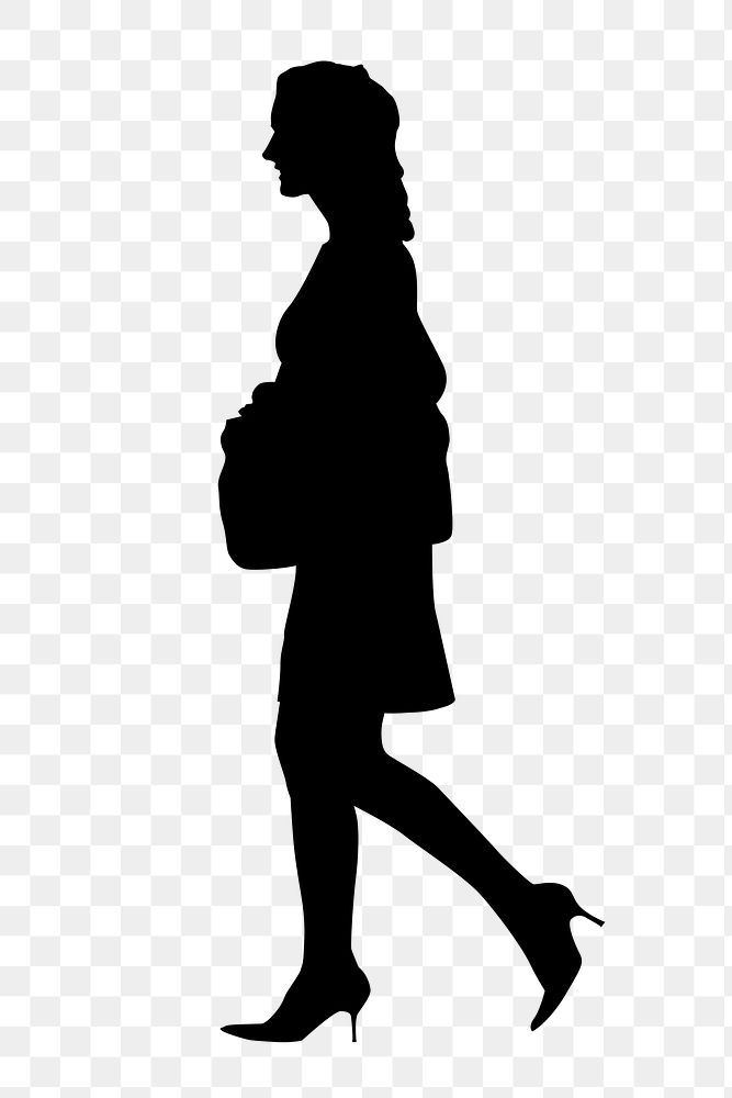 Businesswoman png silhouette, walking in heels on transparent background