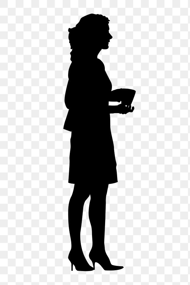 Businesswoman holding coffee cup silhouette png clipart on transparent background