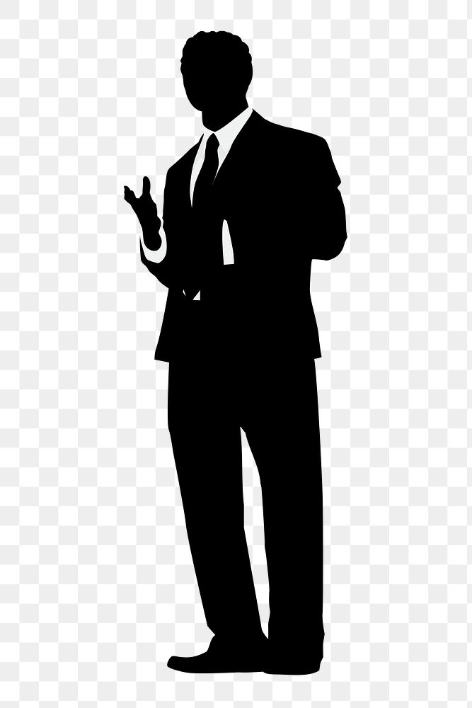 Businessman talking posture png silhouette sticker, work presentation
