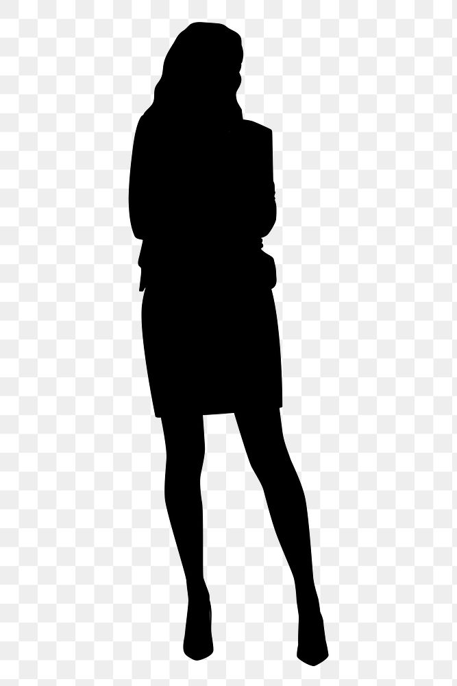 Businesswoman standing png silhouette sticker, crossing arms gesture