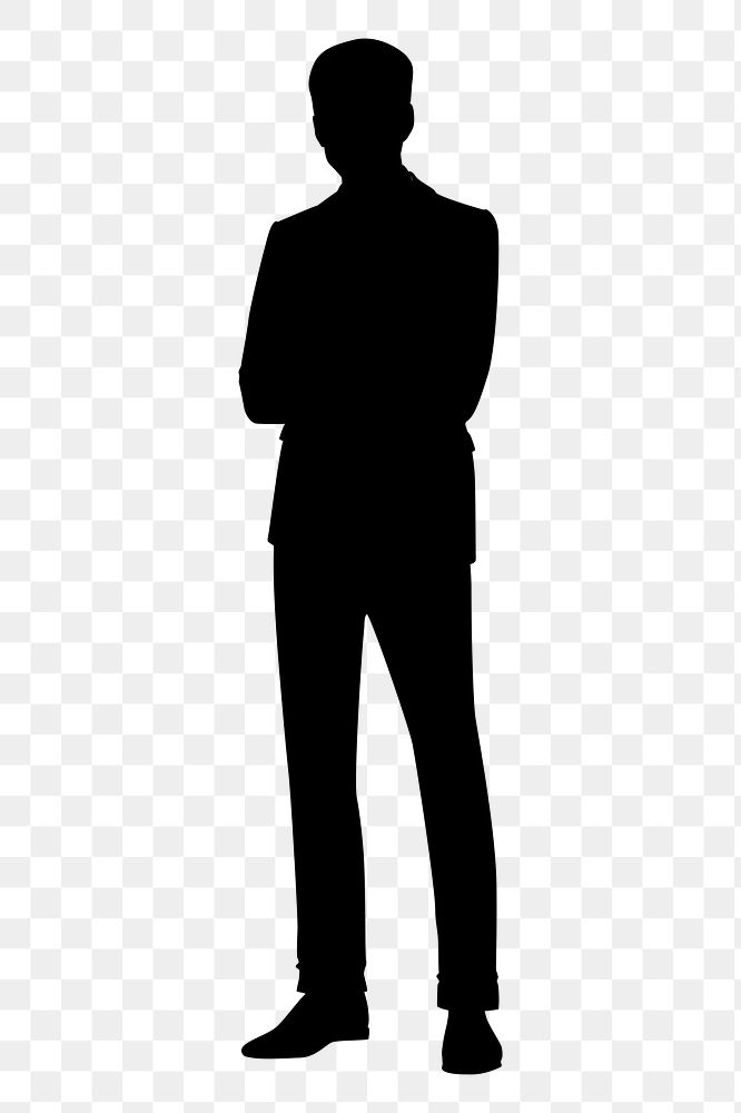 Businessman crossing arms png silhouette clipart on transparent background