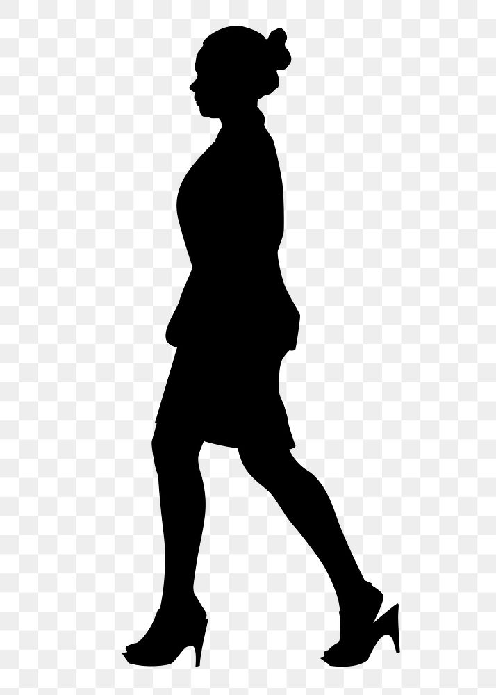 Businesswoman png silhouette, walking in heels on transparent background