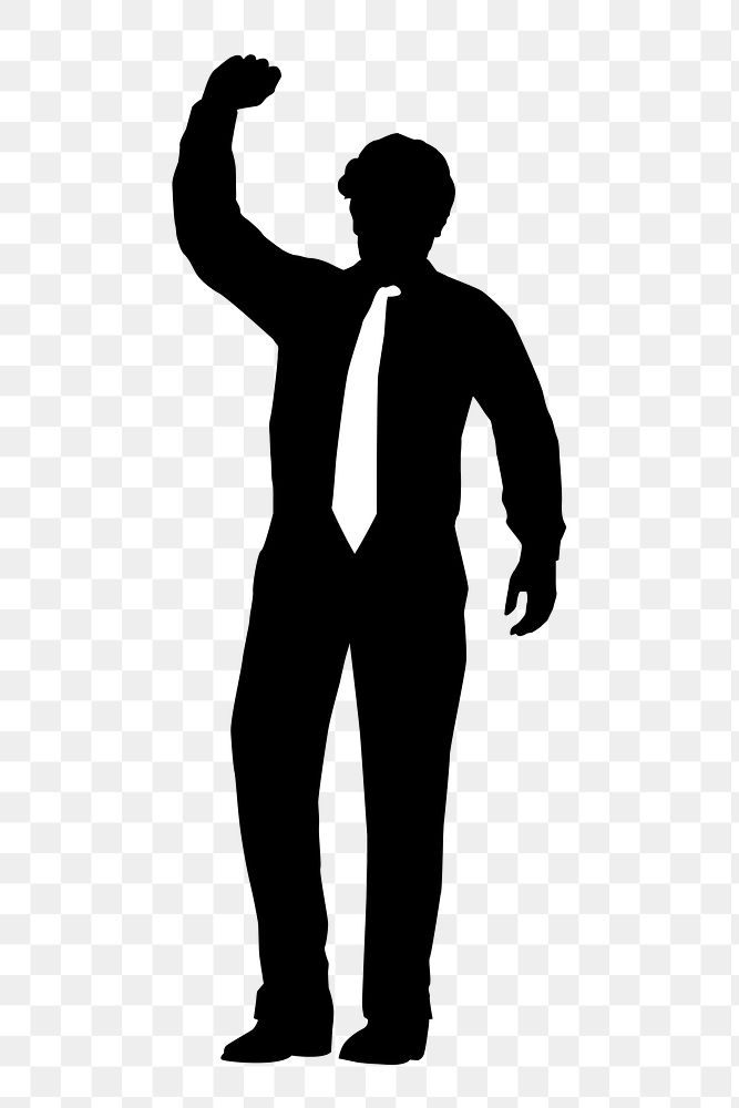 Businessman png raising fist silhouette, successful business concept