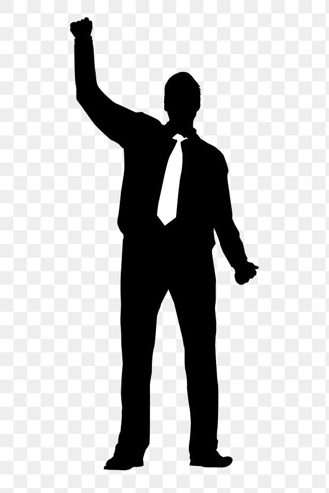Businessman png raising fist silhouette, successful business concept