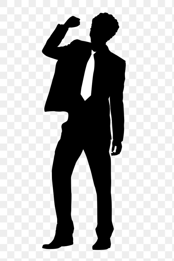 Businessman png silhouette, raised fist, success business