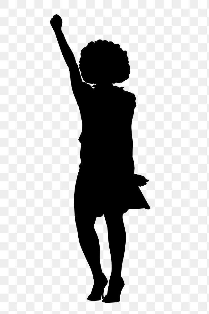 Woman silhouette png, raising fists in victory