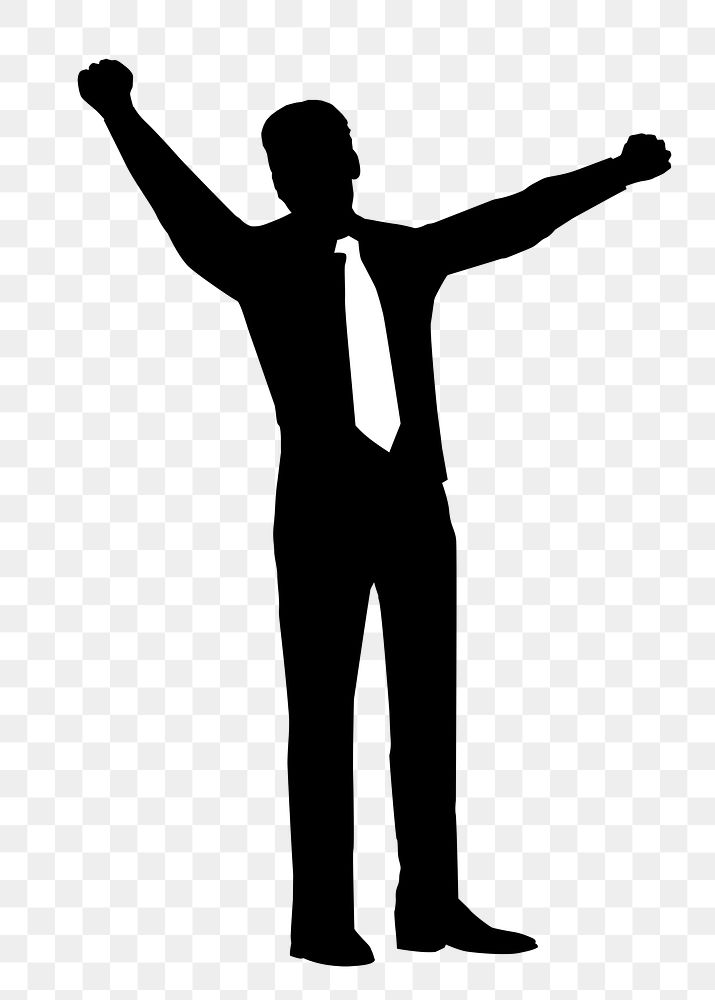 Successful businessman png silhouette, raising fists