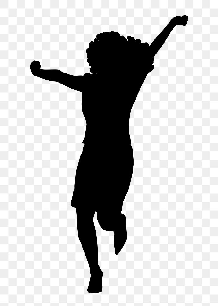 Woman png silhouette, jumping in excitement on transparent background