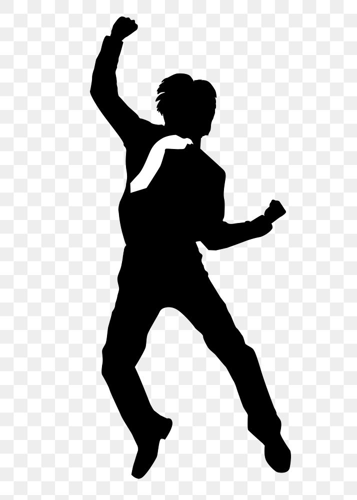 Excited businessman png silhouette, jumping with arm raised