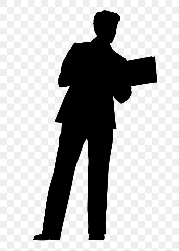 Businessman holding document  png silhouette sticker on transparent background