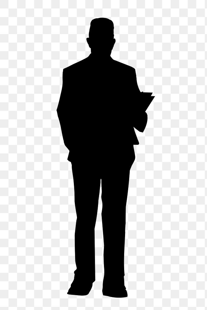 Businessman holding document  png silhouette sticker on transparent background