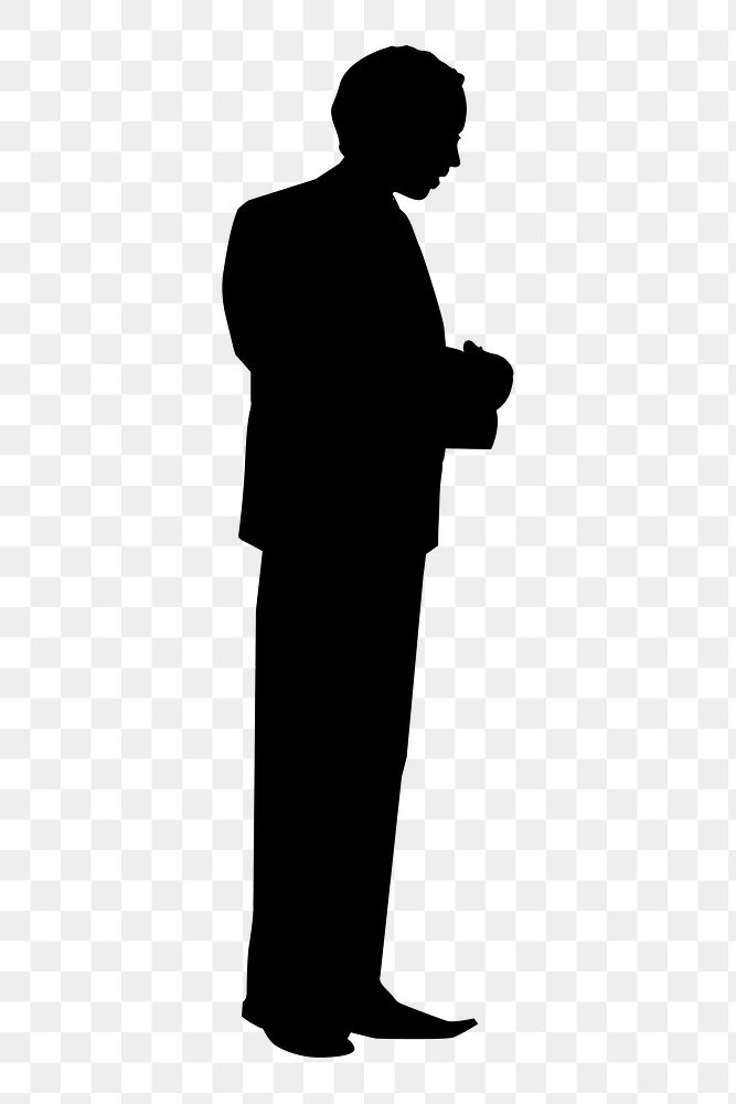 Businessman png standing silhouette, body posture on transparent background