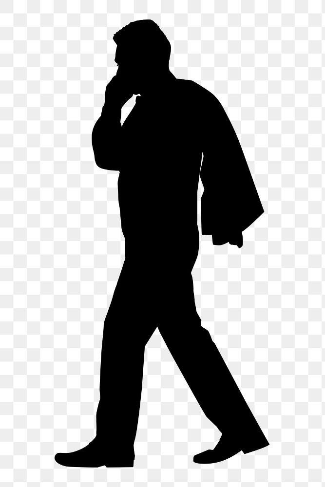 Businessman with phone png silhouette clipart, business discussion