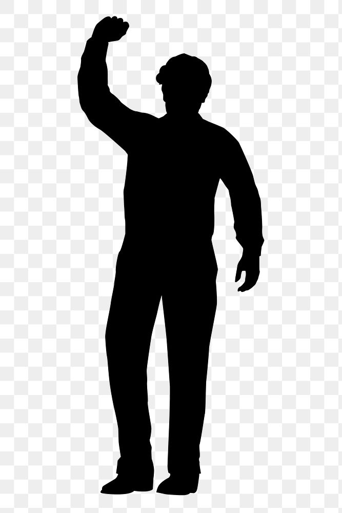 Man png raising fist silhouette clipart, black design