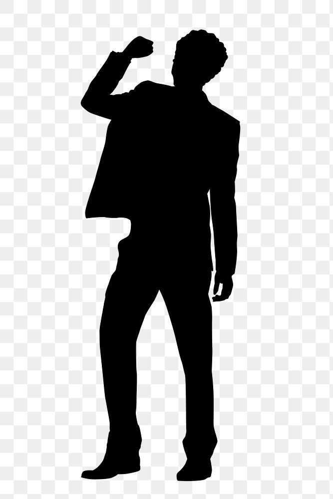 Businessman png silhouette, raised fist, success business