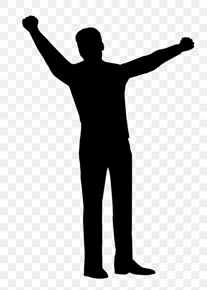 Businessman silhouette png, raising fists in victory