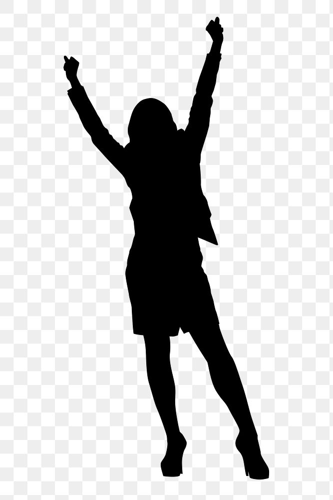 Successful businesswoman png silhouette, raising fists