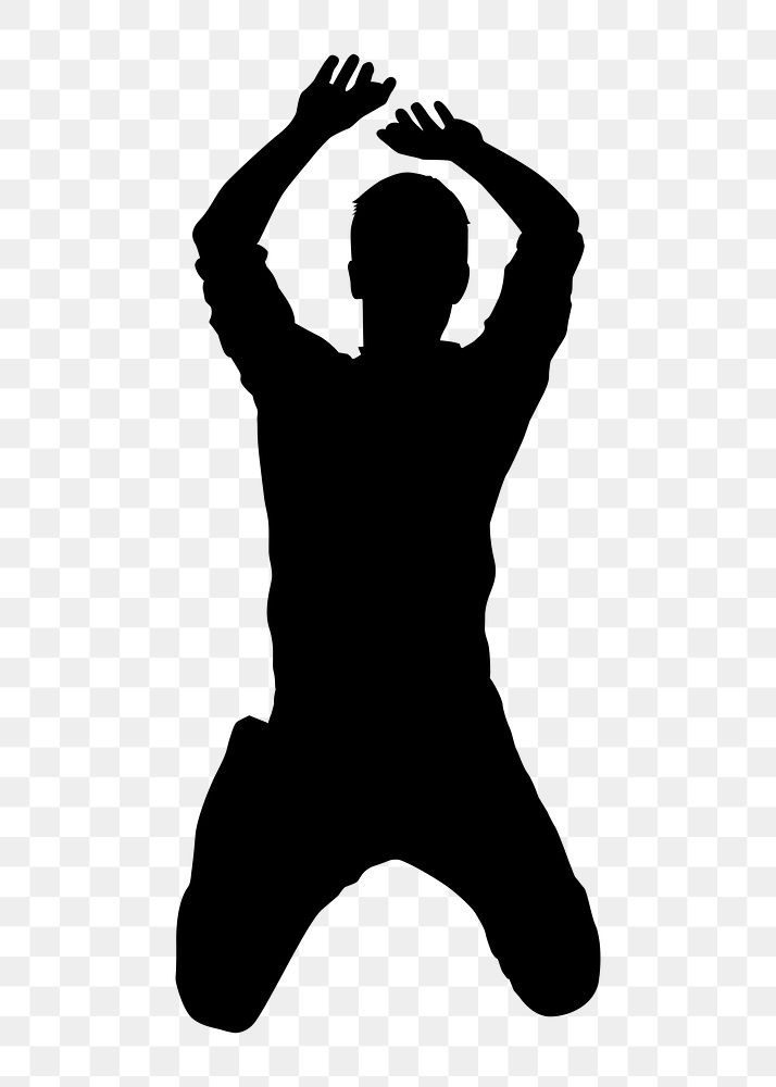 Man jumping png silhouette, hands raised