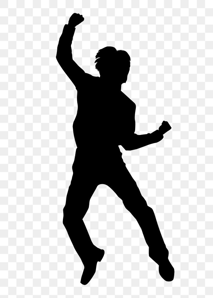 Happy man jumping png silhouette, raised fist