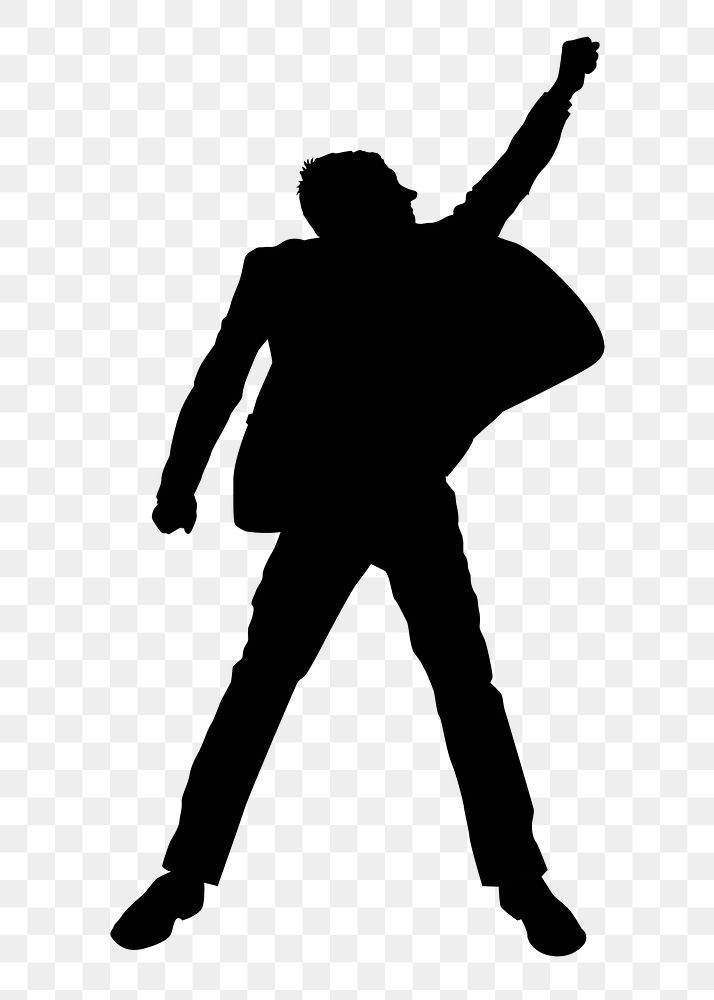 Businessman jumping png silhouette, raised fist, success concept