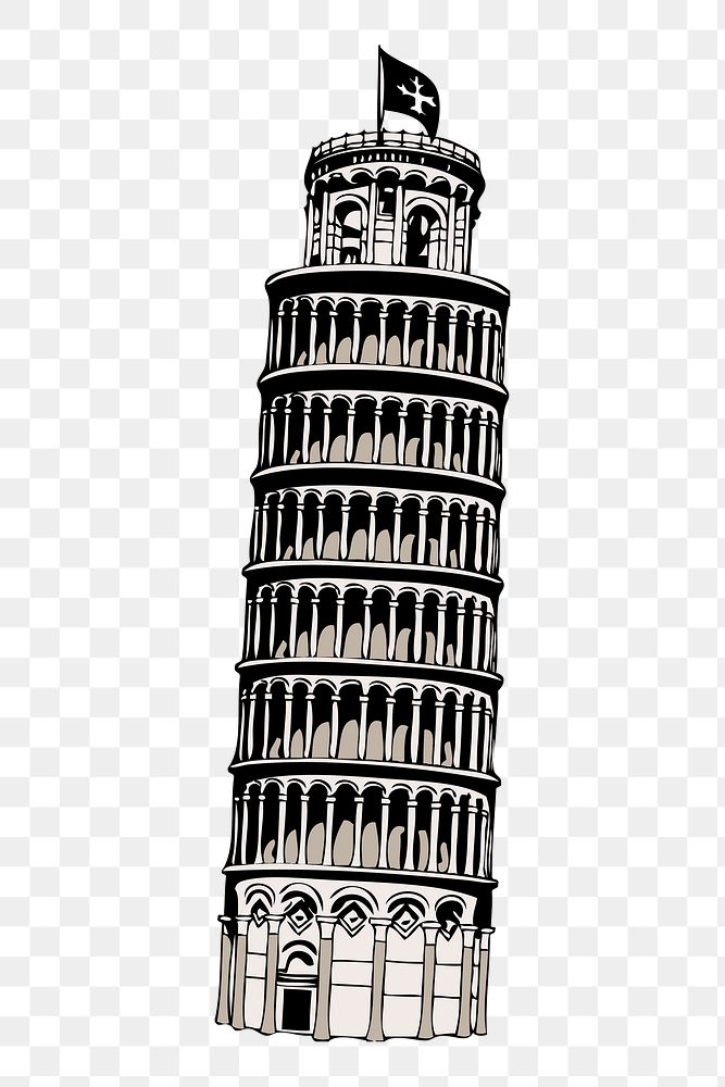 PNG leaning tower of Pisa, vintage clipart, transparent background. Free public domain CC0 graphic