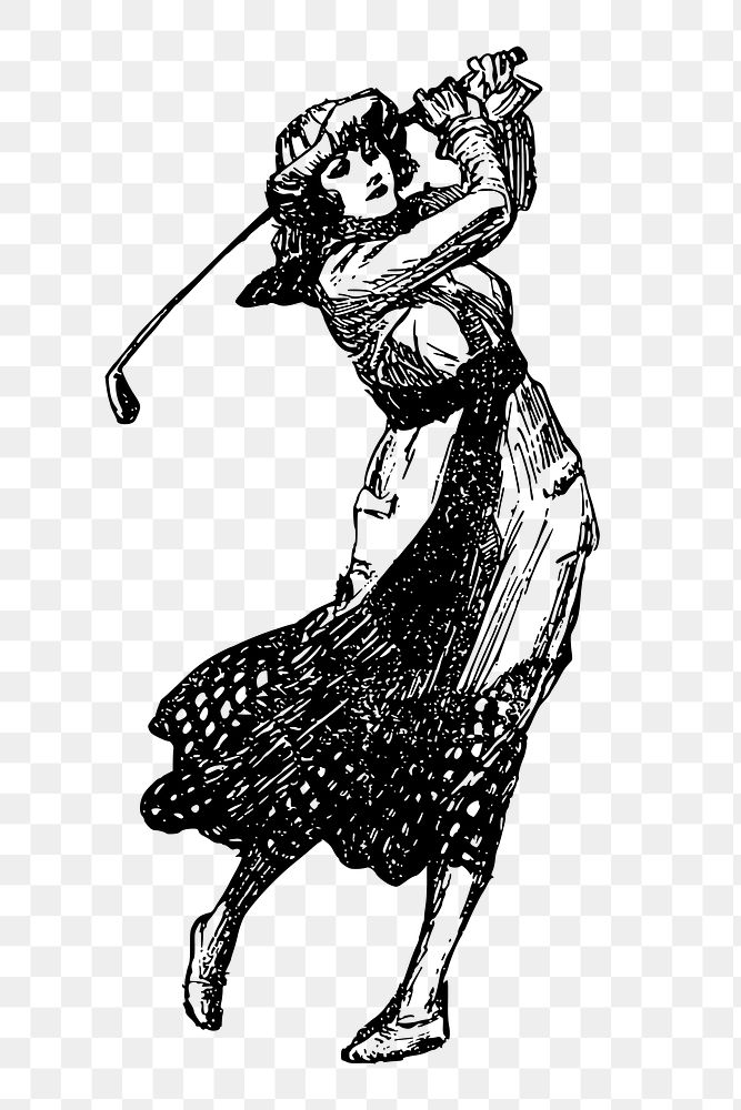 Woman golfer png clipart, vintage sport illustration on transparent background. Free public domain CC0 graphic