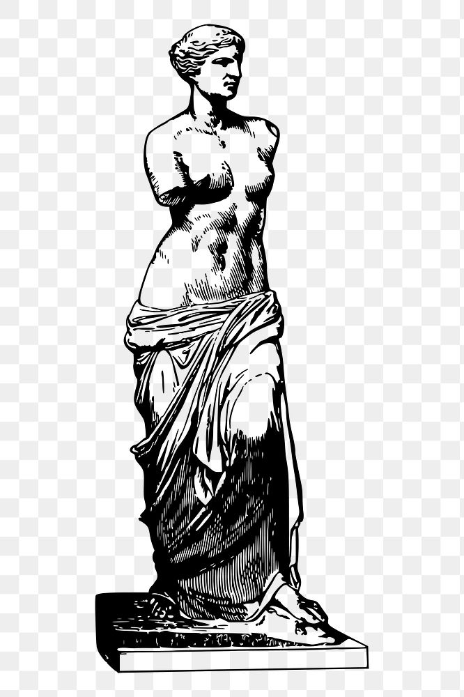 Greek goddess png Venus statue, vintage drawing, transparent background. Free public domain CC0 image.