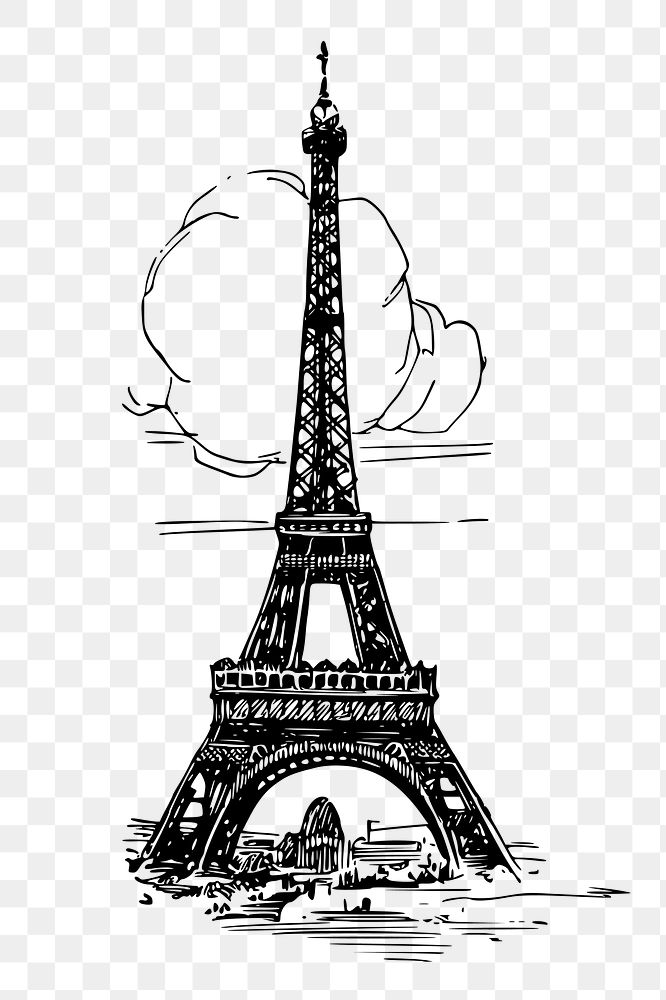 Png Paris Eiffel Tower drawing sticker, tourist attraction in France, transparent background. Free public domain CC0 image.