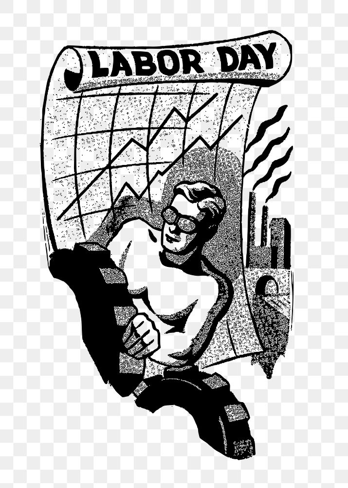 Labor Day png clipart, vintage illustration, transparent background. Free public domain CC0 image.