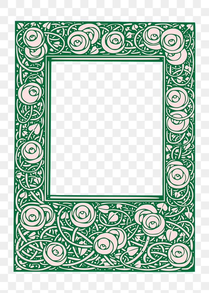 Vintage rose png frame, green botanical illustration, transparent background. Free public domain CC0 image.