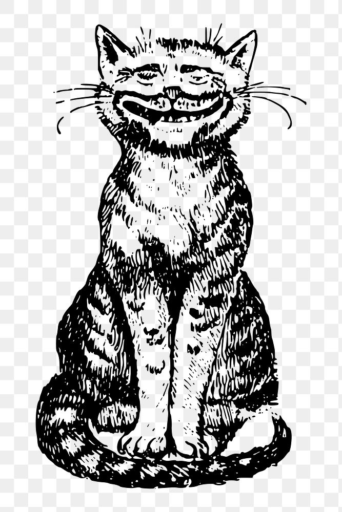 Smiling cat png clipart, vintage animal illustration, transparent background. Free public domain CC0 image.