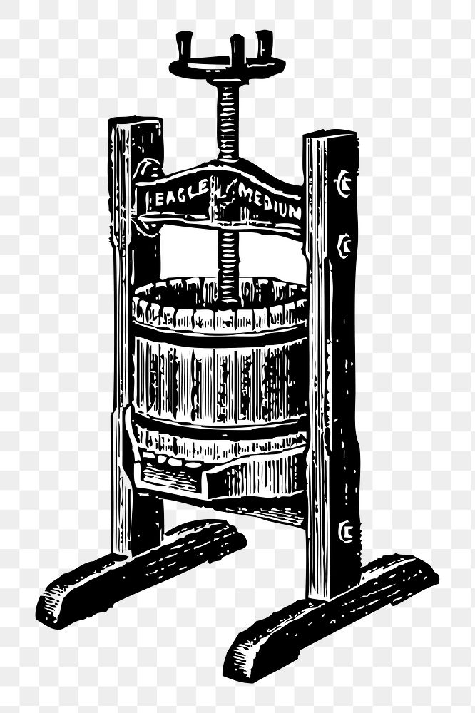 Wine press png sticker, equipment hand drawn illustration, transparent background. Free public domain CC0 image.