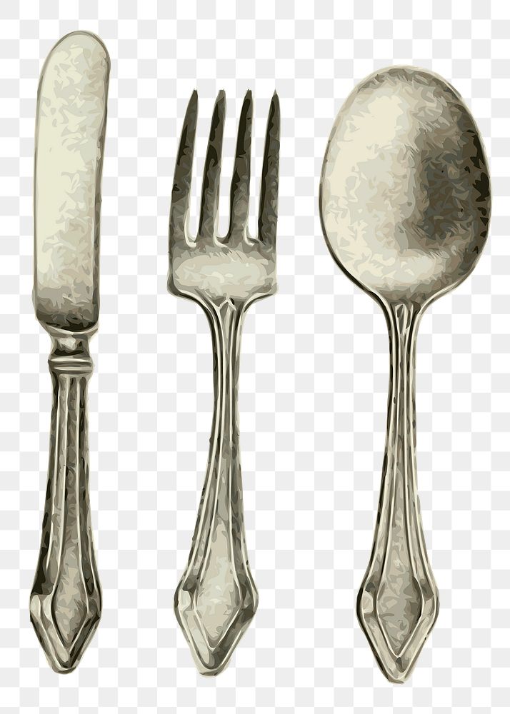 Cutlery set png sticker, vintage illustration, transparent background. Free public domain CC0 image.