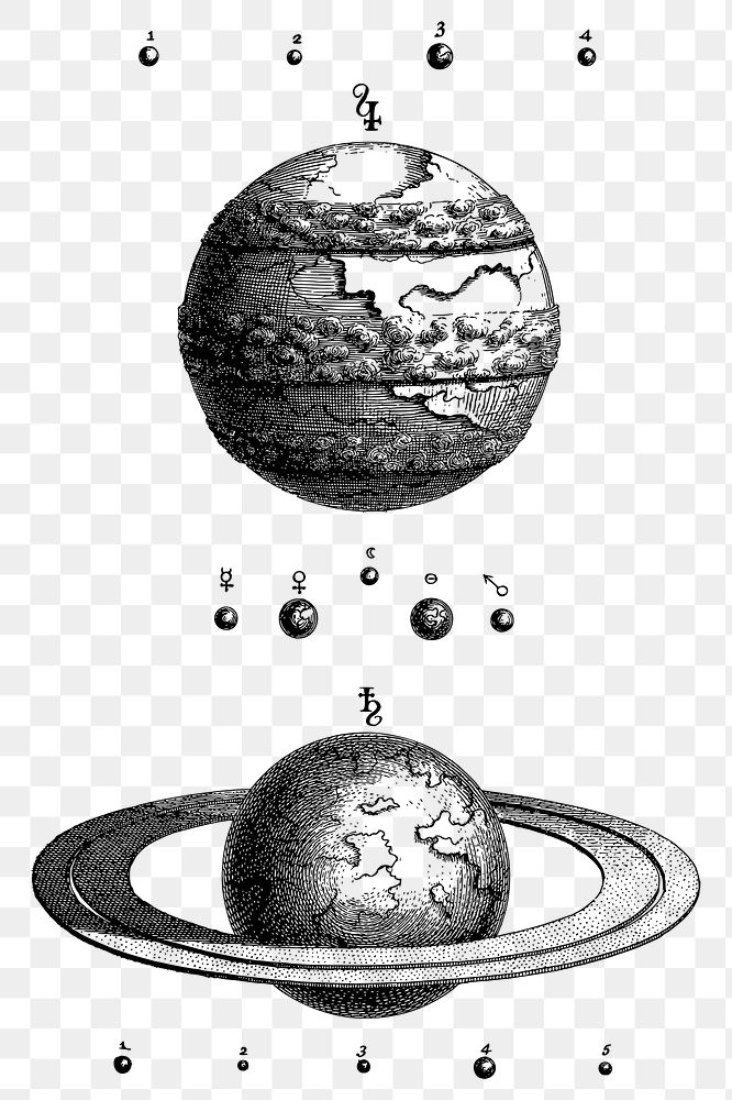 Vintage planets png sticker, Jupiter and Saturn hand drawn illustration, transparent background. Free public domain CC0…
