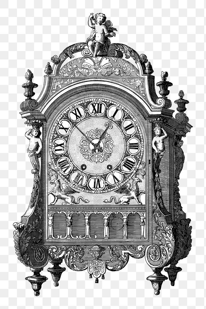 Mechanical clock png sticker, vintage illustration, transparent background. Free public domain CC0 image.