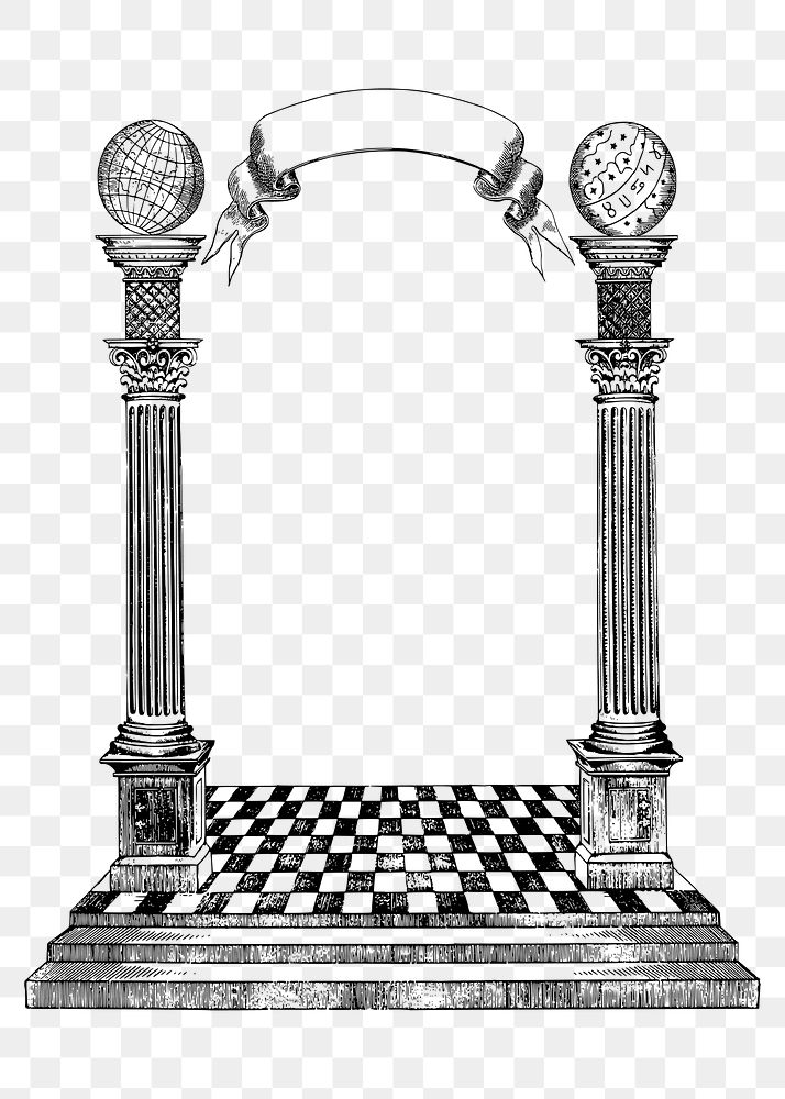 Checkered floor png column frame hand drawn illustration, transparent background. Free public domain CC0 image.