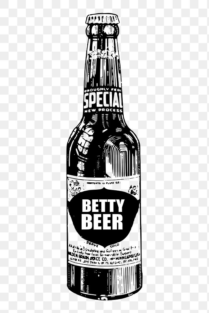 Beer bottle png clipart, alcohol hand drawn illustration, transparent background. Free public domain CC0 image.
