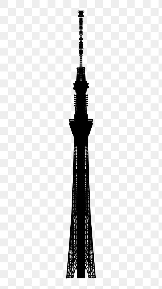 Tokyo Tower png landmark silhouette, transparent background. Free public domain CC0 image.