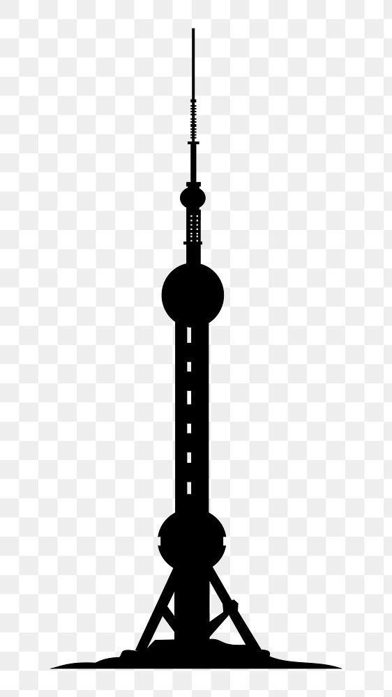 Oriental Pearl Tower png silhouette, transparent background. Free public domain CC0 image.