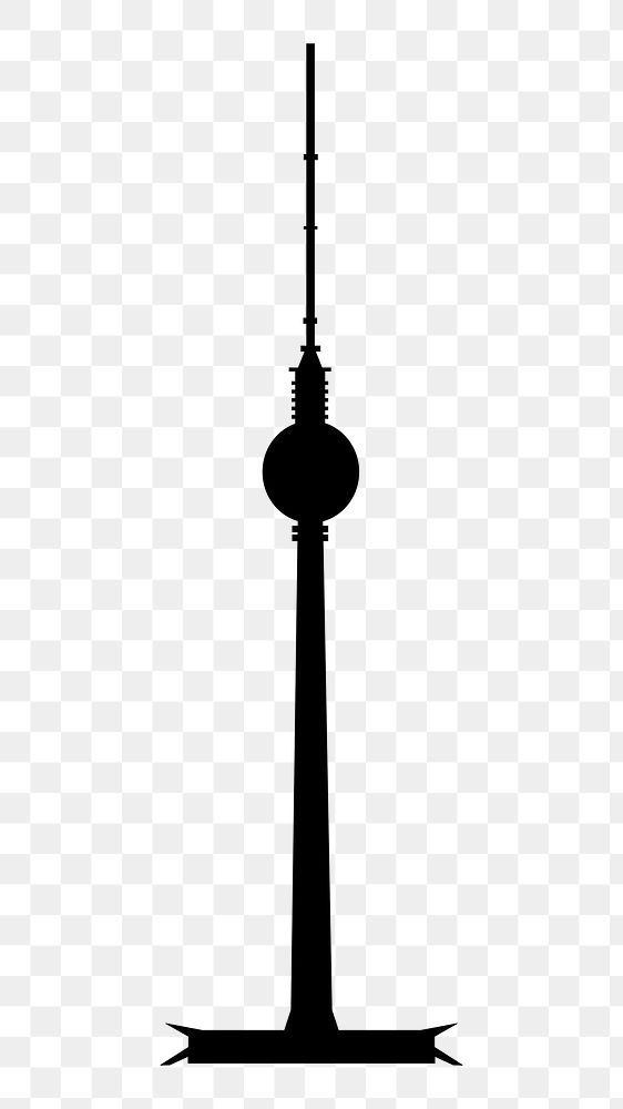 Fernsehturm tower png silhouette, transparent background. Free public domain CC0 image.