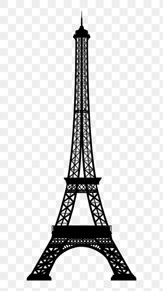 Eiffel Tower png sticker silhouette, Paris landmark, transparent background. Free public domain CC0 image.