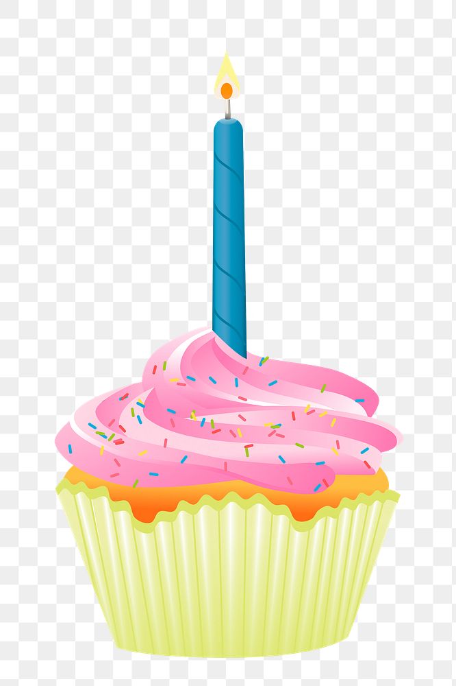 Birthday cupcake png sticker, food illustration on transparent background. Free public domain CC0 image.