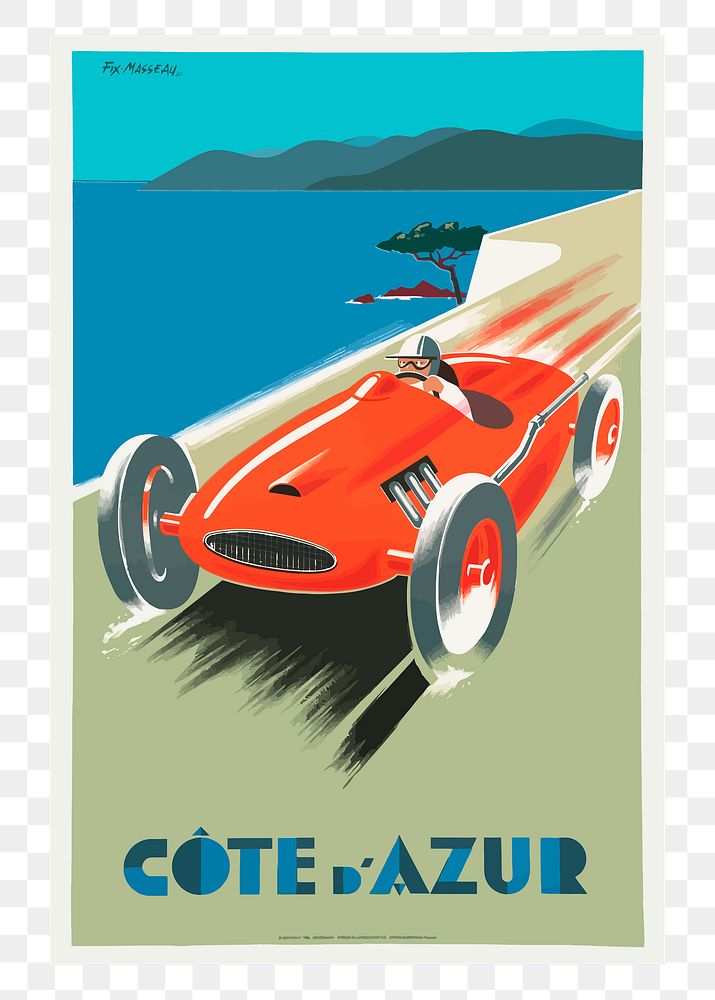 Vintage car poster png sticker, vehicle illustration on transparent background. Free public domain CC0 image.