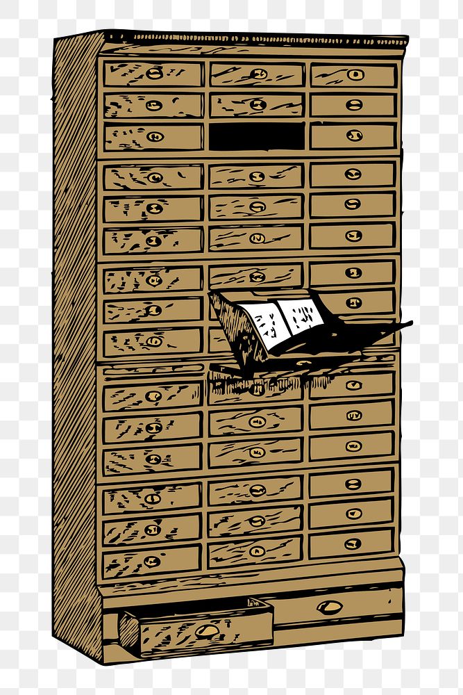 File drawer png sticker, vintage furniture illustration, transparent background. Free public domain CC0 image.