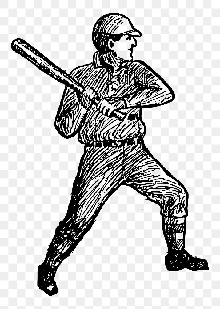 Baseball batter png sticker vintage sport illustration, transparent background. Free public domain CC0 image.