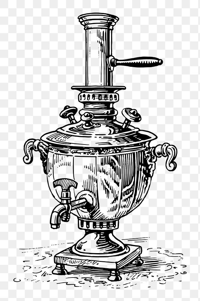 Samovar png sticker vintage tea maker illustration, transparent background. Free public domain CC0 image.