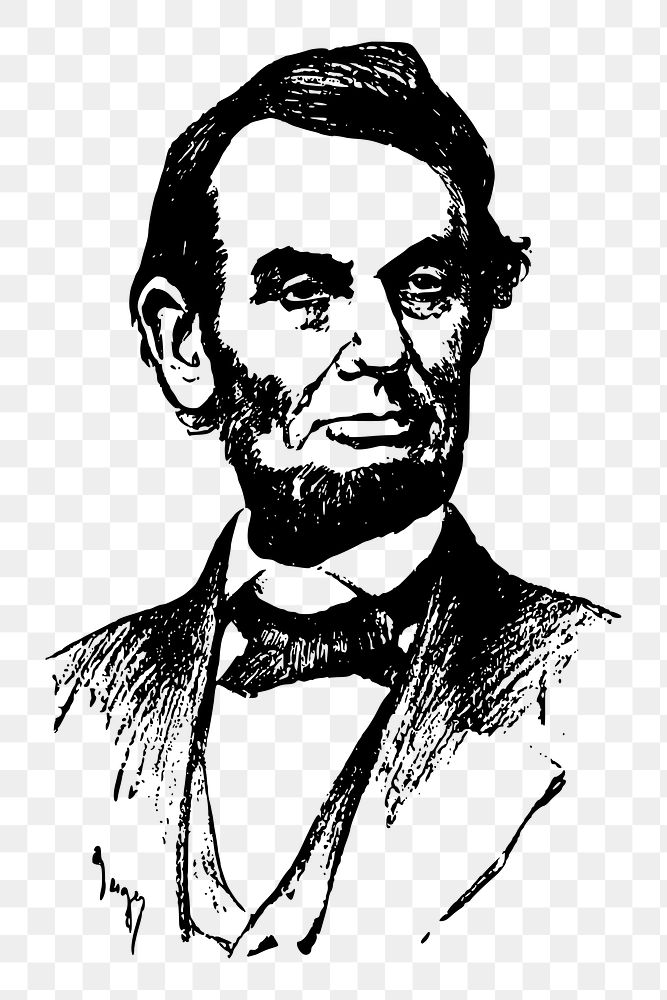 Abraham Lincoln png portrait, U.S. president vintage illustration, transparent background. Free public domain CC0 image.